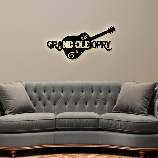 American Art Decor Grand Ole Opry laser Cut Guitar Metal Sign Featuring Back Lit LED - 36" x 17.6"